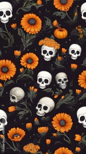 Day of the Dead skulls pattern. Dia de los muertos print. Day of the dead and mexican Halloween texture. Mexican tradition festival. Day of the dead sugar skull isolated. Dia de los Muertos tattoo 