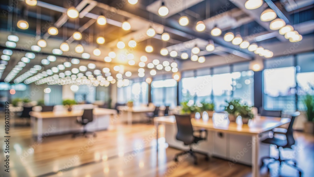 Blurred Office Interior with Hanging Lights, office , interior , lighting , design