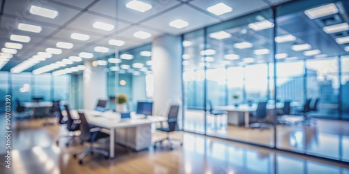 Blurred Office Interior with Glass Windows and Desks, Blurred , Bokeh , Abstract , Interior Design
