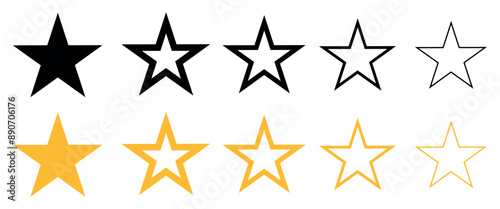 Star vector icons. Set of star symbols isolated on transparent. Editable stroke.