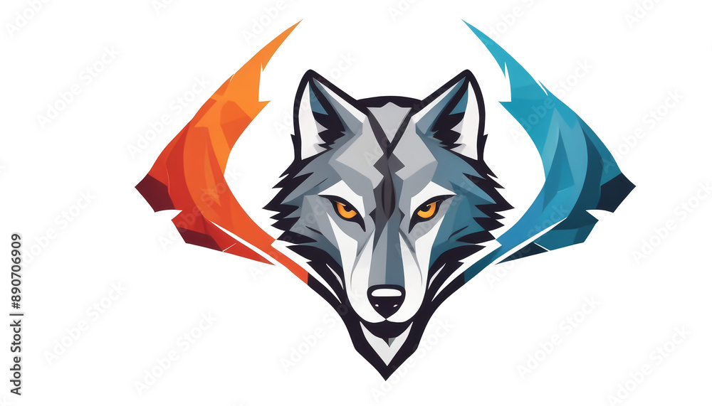 Fototapeta premium wolf head isolated on white, mascotte avatar for brand image, symbol of a brand