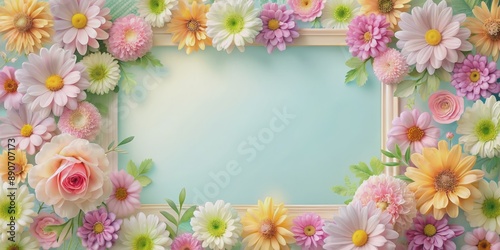 Wallpaper Mural Floral Frame with Daisies, Pastel Colors, and a Vintage Feel, flowers, daisies, vintage, pastel Torontodigital.ca
