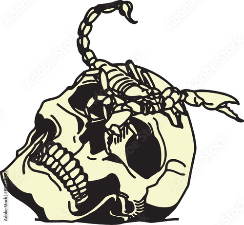 Edgy skull and scorpion design: bold and fearless statement. Suitable for t-shirt merchandise
