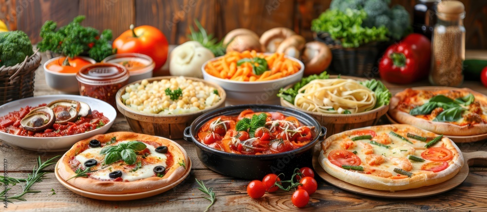 Fototapeta premium A Table Spread with Delicious Italian Dishes