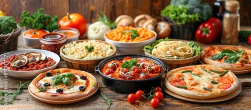A Table Spread with Delicious Italian Dishes
