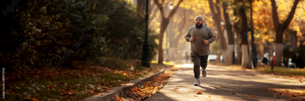Obraz premium Overweight man going for a run