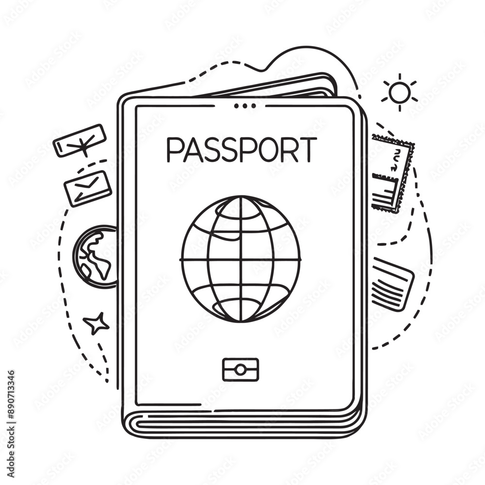 Passport travel book in one line, vector illustration. Passport travel book in one line, vector illustration.