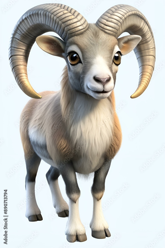 mouflon in 3d cartoon style isolated on white background mouflon in 3d cartoon style isolated on white background