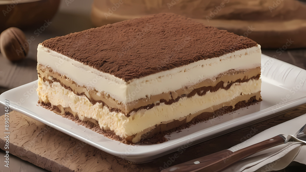 Produce a detailed, realistic illustration of tiramisu Produce a detailed, realistic illustration of tiramisu
