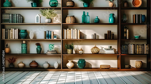 Wallpaper Mural Bibliothèque murale avec livres et objets de décoration Torontodigital.ca