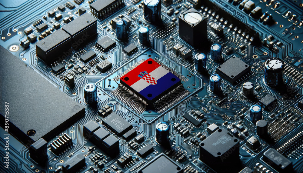 An intricate microchip with the Croatia flag embedded, representing the innovation and technological advancements of the Croatia in the field of electronics and microtechnology An intricate microchip with the Croatia flag embedded, representing the innovation and technological advancements of the Croatia in the field of electronics and microtechnology