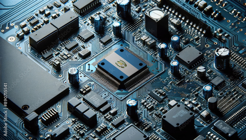 An intricate microchip with the Guatemala flag embedded, representing the innovation and technological advancements of the Guatemala in the field of electronics and microtechnology An intricate microchip with the Guatemala flag embedded, representing the innovation and technological advancements of the Guatemala in the field of electronics and microtechnology