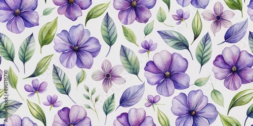 Wallpaper Mural Watercolor Purple Floral Pattern, Watercolor, Flowers, Leaves, Pattern, Floral Pattern Torontodigital.ca