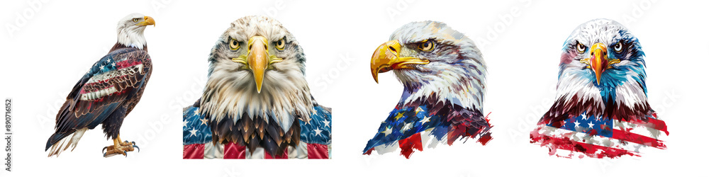 Set of American Focus Eagle abstract partial American flag isolated on transparent background Set of American Focus Eagle abstract partial American flag isolated on transparent background