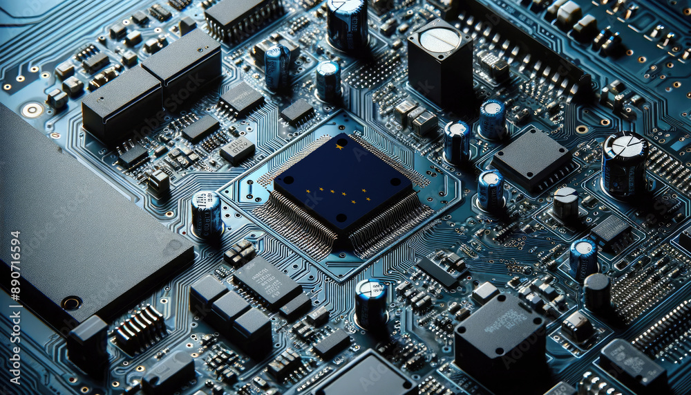 An intricate microchip with the Alaska flag embedded, representing the innovation and technological advancements of the Alaska in the field of electronics and microtechnology An intricate microchip with the Alaska flag embedded, representing the innovation and technological advancements of the Alaska in the field of electronics and microtechnology
