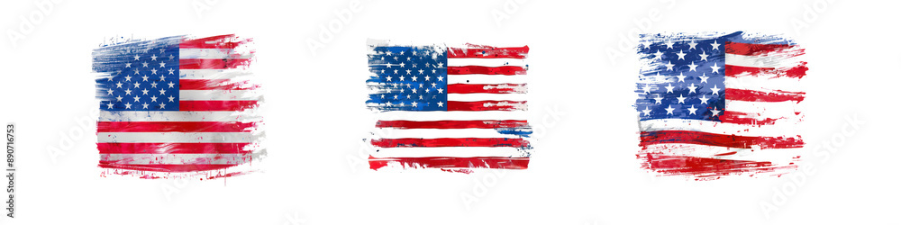 Set of American flag paint texture. Grunge USA Flag isolated on transparent background Set of American flag paint texture. Grunge USA Flag isolated on transparent background