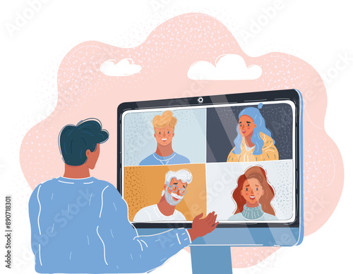 Cartoon vector illustration of webinar, online learning, professional lectures online.