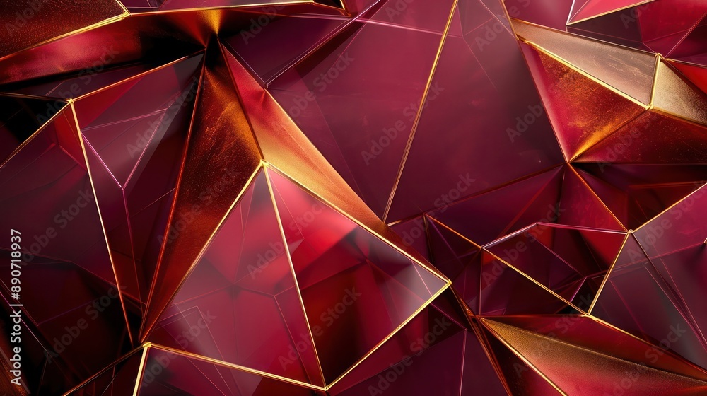 Fluid geometric shapes in a blend of crimson red and burgundy, with gold edges that catch the light. Fluid geometric shapes in a blend of crimson red and burgundy, with gold edges that catch the light.