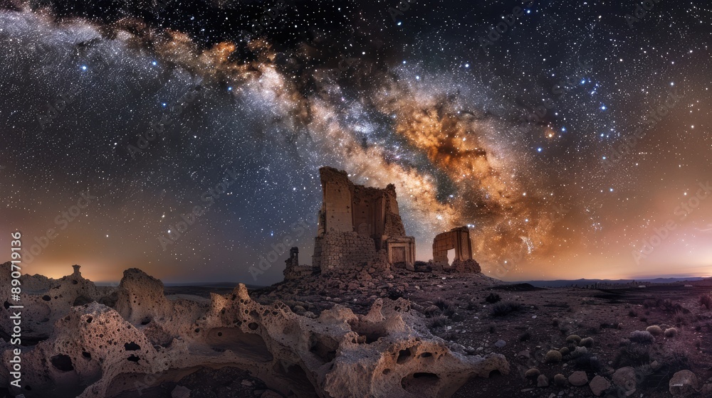 The Milky Way rising above an ancient ruin