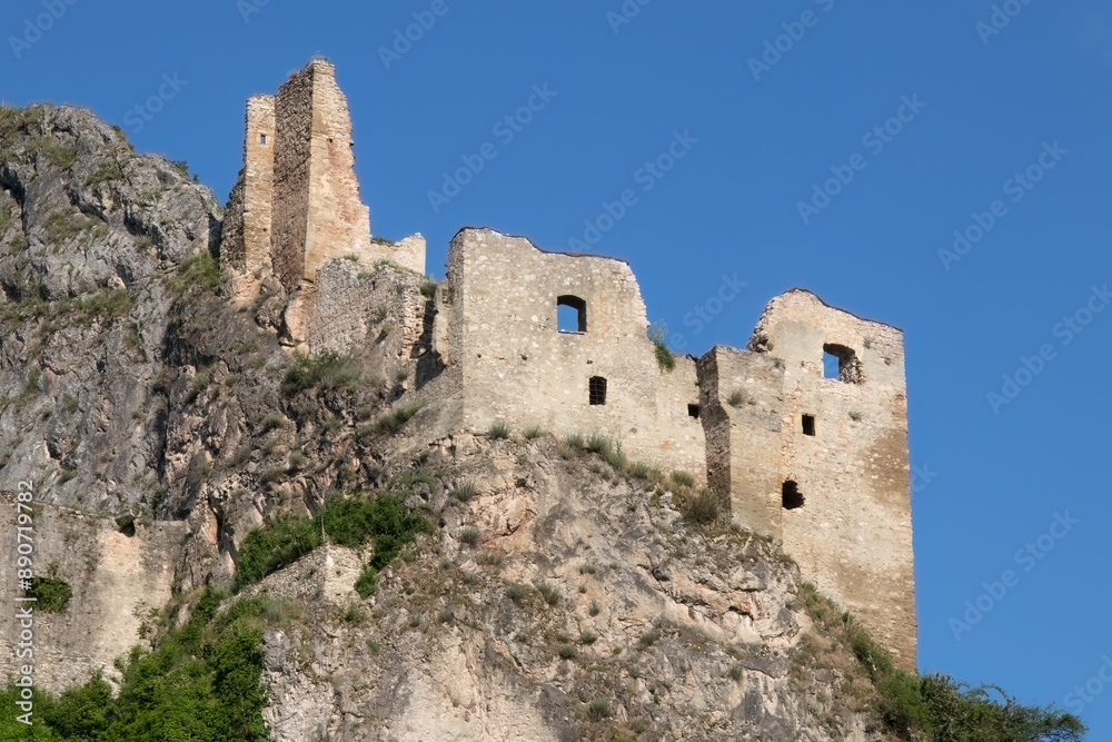 Ruins of the Lednica castle standing on a limestone rock. Ruins of the Lednica castle standing on a limestone rock.