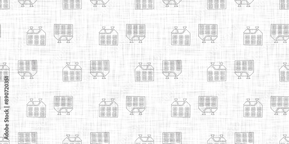 White neutral minimal house motif with Linen effect texture for baby nursery seamless background. Modern muted simple soft motif pattern for wallpaper , home decor white gray design. White neutral minimal house motif with Linen effect texture for baby nursery seamless background. Modern muted simple soft motif pattern for wallpaper , home decor white gray design.