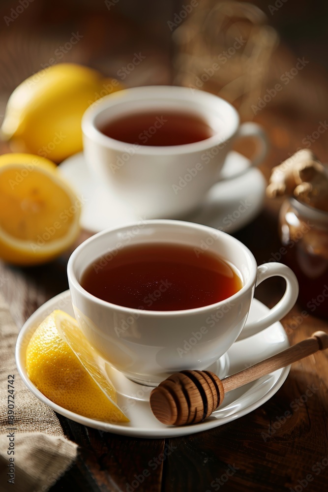 Chinese ginger tea with lemon and honey promoting natural herbal medicine for healthy lifestyle Chinese ginger tea with lemon and honey promoting natural herbal medicine for healthy lifestyle