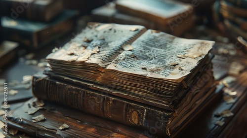 The books' pages appear slightly worn from frequent reading, hinting at the stories and knowledge contained within their pages 