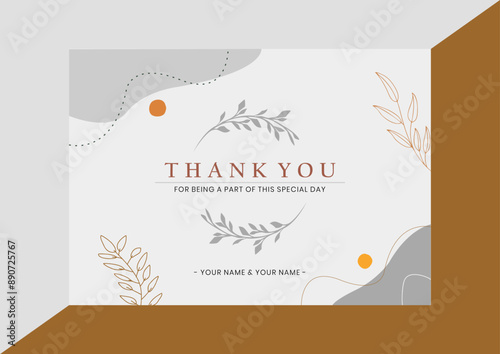 Hand drawn spring floral thank you card template