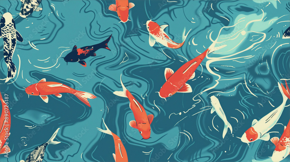 Japanese Koi Pond Illustration Japanese Koi Pond Illustration