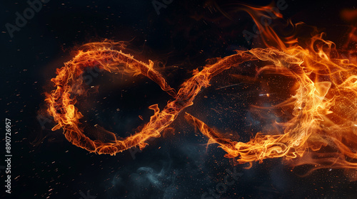 infinity sign made of fire on a black background