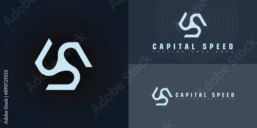 Abstract initial letter CS or SC logo in blue color isolated on multiple background colors. The logo is suitable for automotive business logo design inspiration templates.