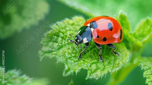 Ladybug on a Green Leaf