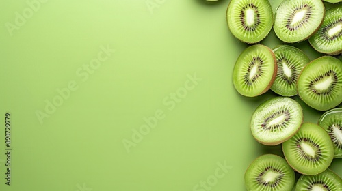 Obraz na płótnie Fresh kiwi fruit slice on table closeup view w salonie