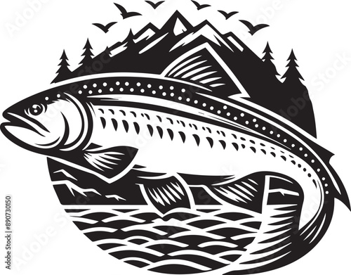 Chinook salmon vector icon isolated on a white background. Chinook salmon logo illustration. photo