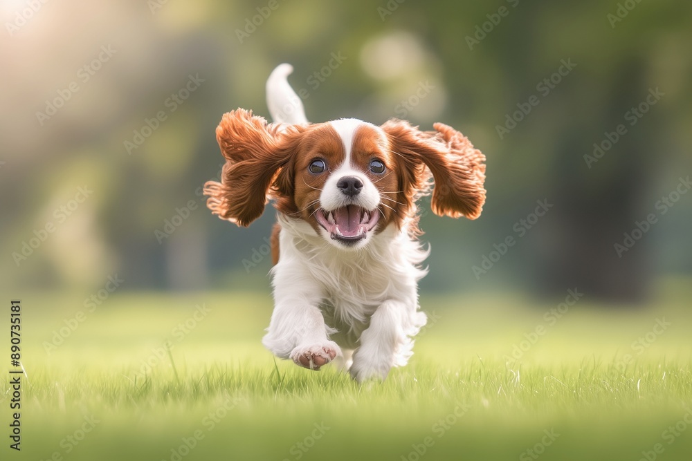 Funny young dog running and jumping on green grass Funny young dog running and jumping on green grass
