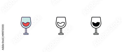 Wine glass Icons thin line and glyph vector icon stock illustration