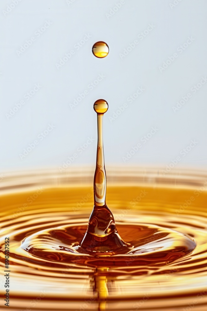 Macro closeup view of a drop of fruit juice dripping down in air Macro closeup view of a drop of fruit juice dripping down in air