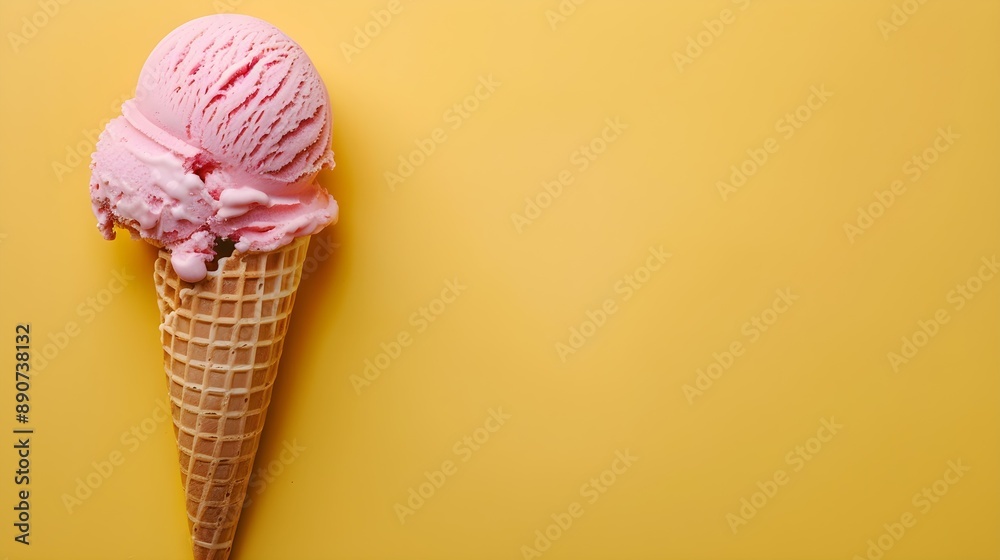Blush Ice Cream Cone on a yellow Background with Copy Space Blush Ice Cream Cone on a yellow Background with Copy Space