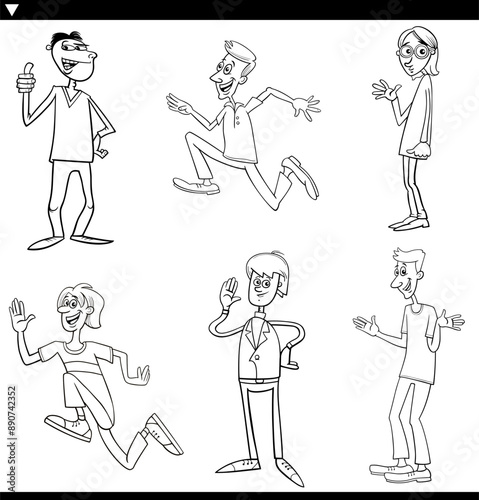 cartoon funny men comic characters set coloring page