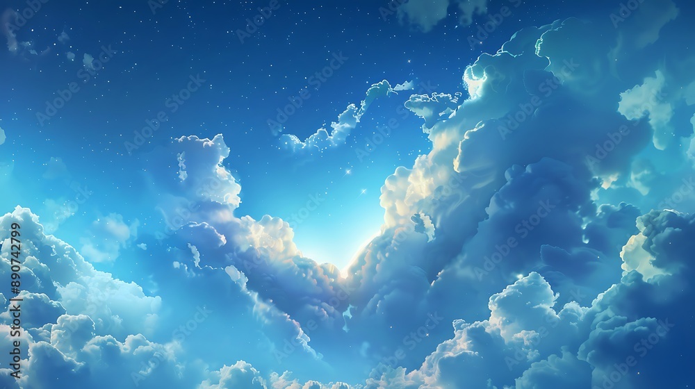 Obraz premium Dreamy Blue Sky with Clouds and Stars