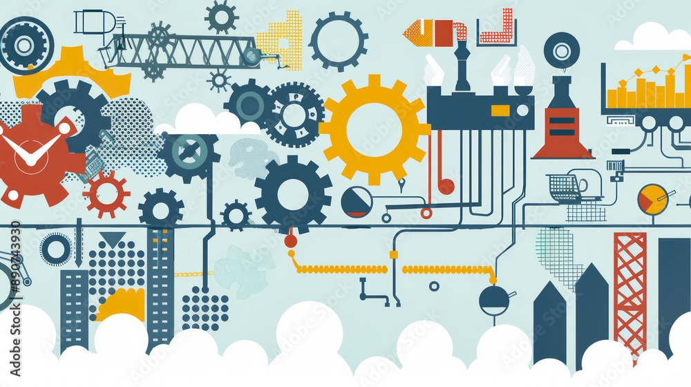Industrial machinery and engineering concept with gears and equipment Industrial machinery and engineering concept with gears and equipment