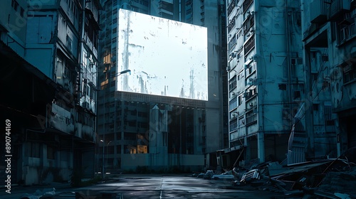 Wallpaper Mural Abandoned Cityscape with Glowing Billboard Torontodigital.ca