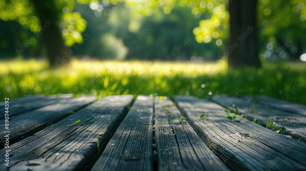 Wooden Deck in a Lush Green Forest Wooden Deck in a Lush Green Forest