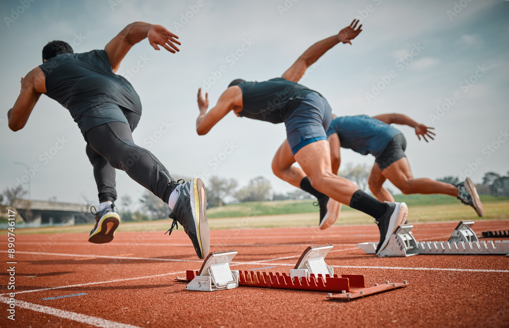 © DavisShared/peopleimages.com - Race, start and group of men running at arena for speed challenge, marathon event and professional sports. Action, go and people at stadium for track competition, fitness and fast athlete from back © DavisShared/peopleimages.com - Race, start and group of men running at arena for speed challenge, marathon event and professional sports. Action, go and people at stadium for track competition, fitness and fast athlete from back