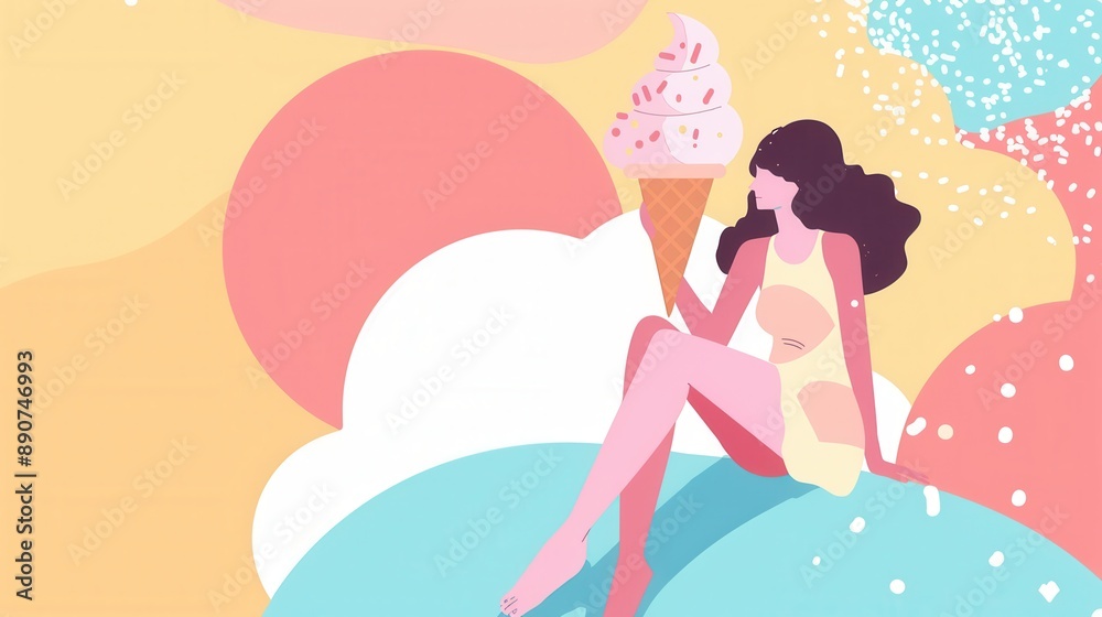 Flat vector abstract vector poster with theme of hot summer and ice cream Flat vector abstract vector poster with theme of hot summer and ice cream