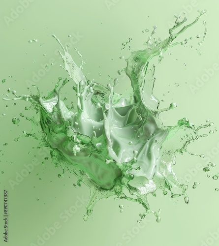 An abstract splash of green captured in dynamic motion, representing creativity, spontaneity, and energetic artistic expression. photo