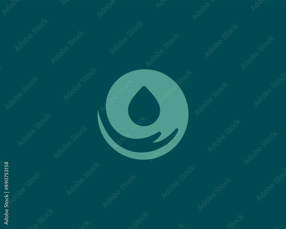 Abstract water drop over human hand logo design. Liquid aqua symbol. Vector illustration Abstract water drop over human hand logo design. Liquid aqua symbol. Vector illustration