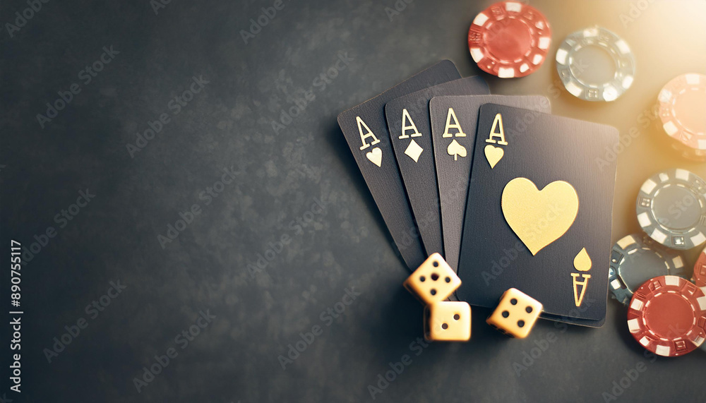 Fototapeta premium MESA DE PÔQUER COM CARTAS E FICHAS DE UM JOGO EM UM CASSINO 