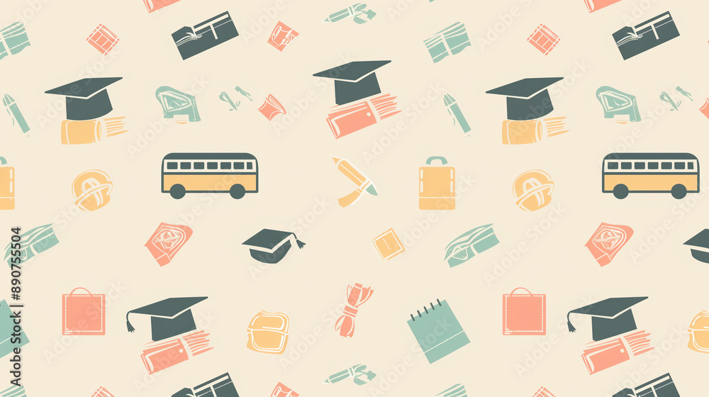 Pattern pattern with school icons on light background, illustration with books and pencils Pattern pattern with school icons on light background, illustration with books and pencils