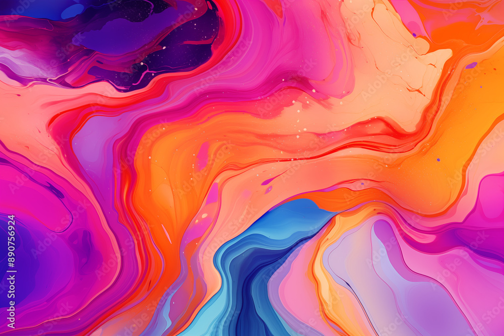 Vibrant and abstract background featuring fluid art. Trendy neon gradient in orange with a marble effect in purple, orange and blue. A stylish backdrop for websites, postcards, and notebooks. Vibrant and abstract background featuring fluid art. Trendy neon gradient in orange with a marble effect in purple, orange and blue. A stylish backdrop for websites, postcards, and notebooks.
